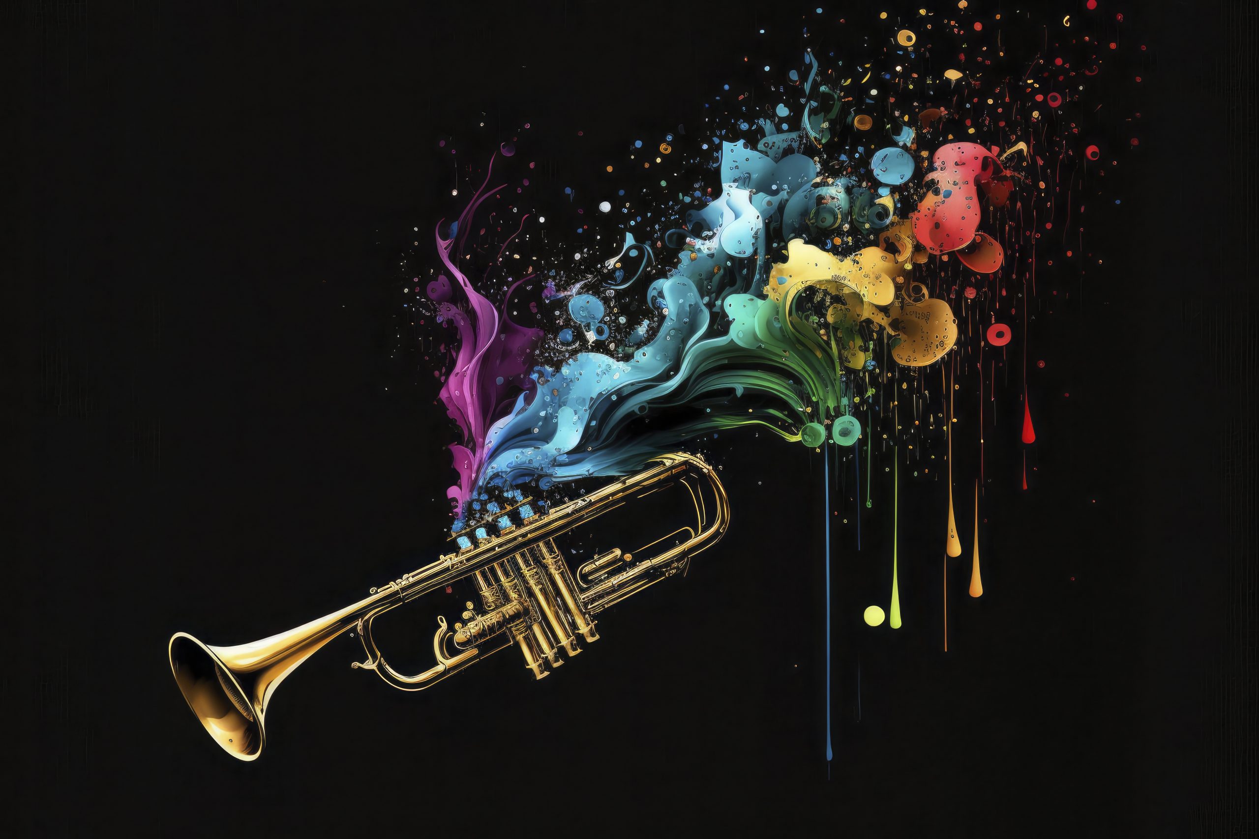 Trumpet colorful brass musical instruments splash illustration o